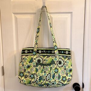 Vera Bradley Quilted Cotton Tote Bag Green Blue Floral Paisley Retired Pattern